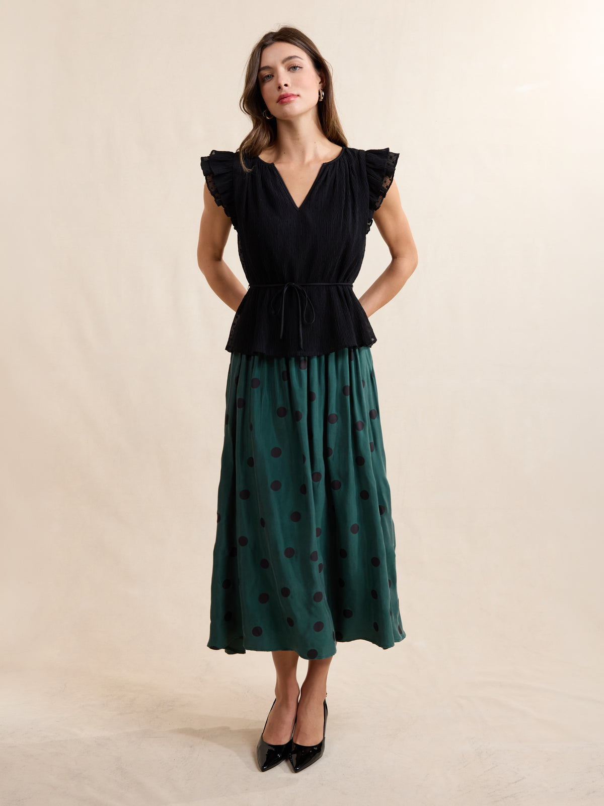 Centerpiece Polka Dot Midi Skirt