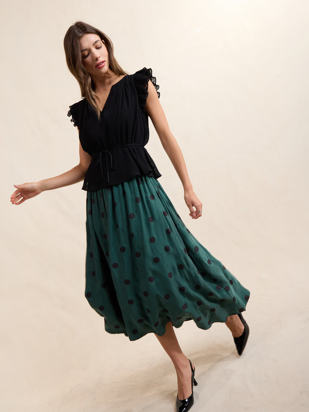 Centerpiece Polka Dot Midi Skirt